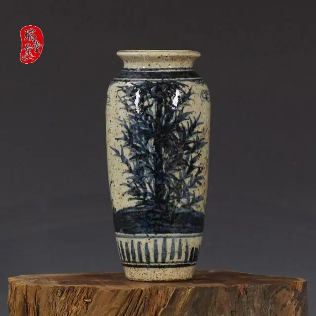 Old Antique Porcelain Hand Painting Blue Whit Wax Gourd Bottle Jingdezhen