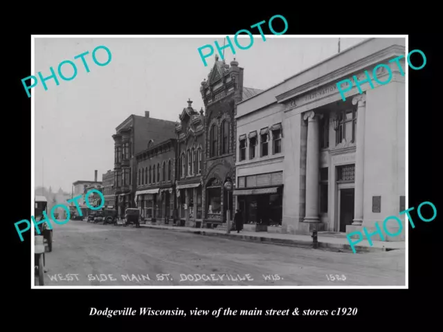 OLD LARGE HISTORIC PHOTO OF DODGEVILLE WISCONSIN THE MAIN St & STORES c1920