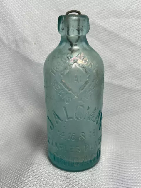 Antique Aqua Blue J.A. Lomax Blob Top Glass Soda Bottle Charles Place Chicago