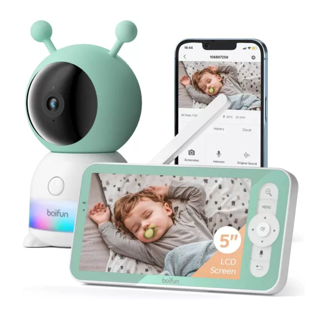 Babyphone Caméra, PTZ 355°Camera Bebe Surveillance des Mouvements & Automatique