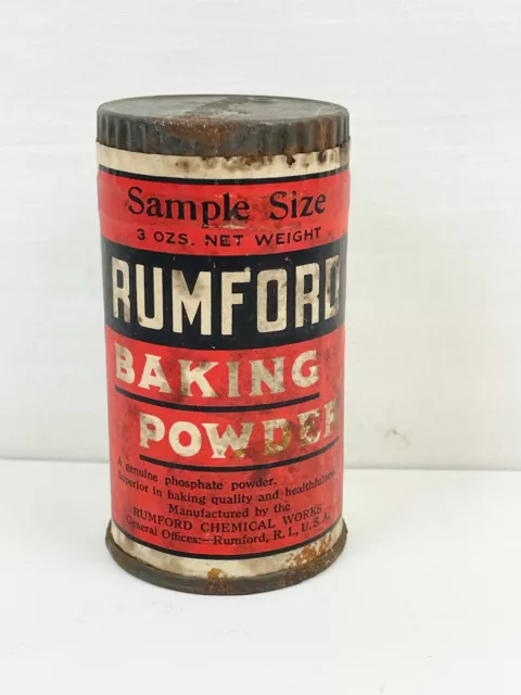 VINTAGE RUMFORD BAKING POWDER TIN - SAMPLE SIZE - 3 oz - NEVER OPENED - COLLECT