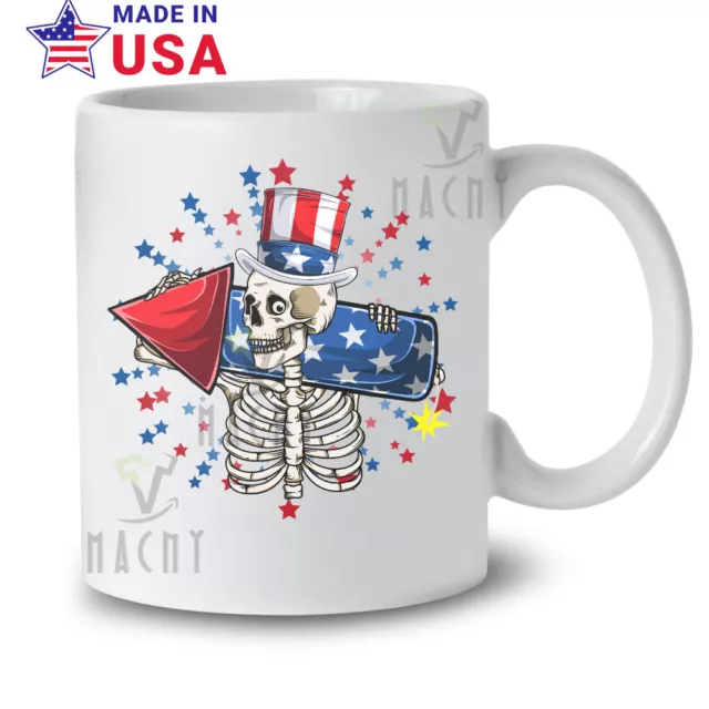 Skeleton Patriotic Firecracker 4th Of July American Flag Matching Group T-Shirt 3