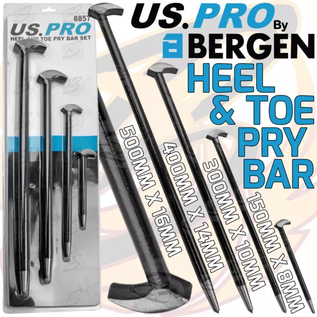 US PRO Heel Toe Pry Bar Set 4pcs Podgers Pry Toe Bar 150mm 300mm 400mm 500mm