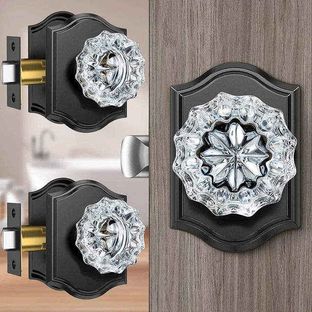 3 Pack Crystal Door Knobs with Lock, Glass Door Knobs Interior for Privacy Use,