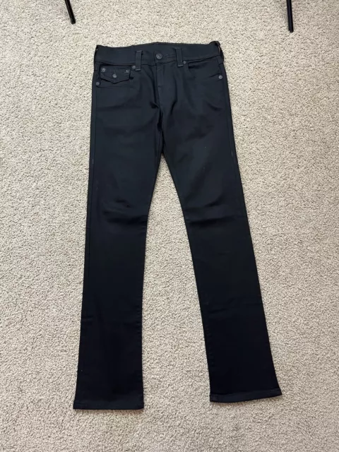 NWOT True Religion Ricky Flap Pocket Relaxed Straight Black Jeans Mens Sz 28x32