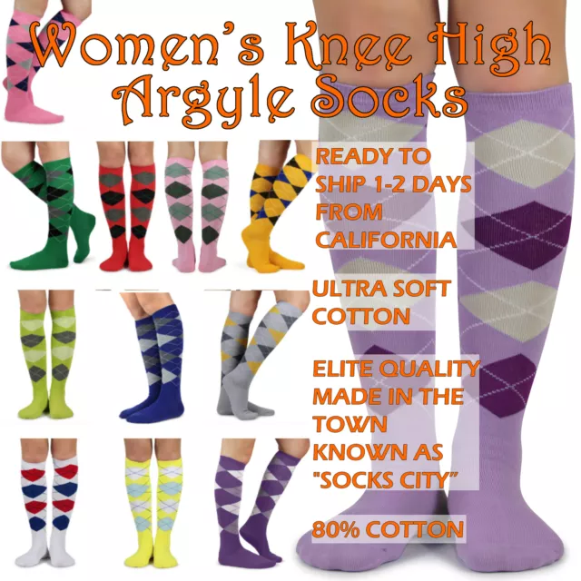Spotlight Hosiery Elite Quality Argyle Womens Knee Highs Socks-You choose Color