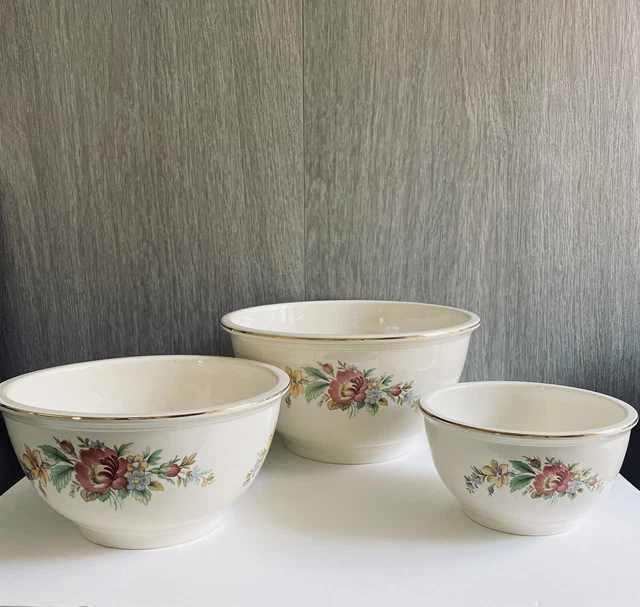 Kitchen Kraft OvenServe Spring Wreath Bowl Set 3 Homer Laughlin 1930s Mixing USA