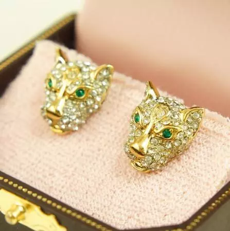NWOT JUICY COUTURE PAVE Leopard Stud Earrings Gold Tone 3