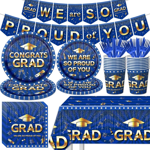 NAVY BLUE GOLD Graduation Decorations Tableware Set, Class of 2024