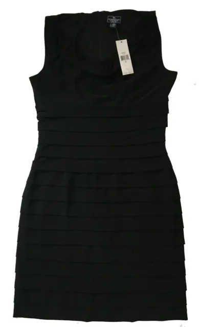 NWT American Living Women's Sleeveless Cowl-Neck Bodycon Layered Dress Black 10