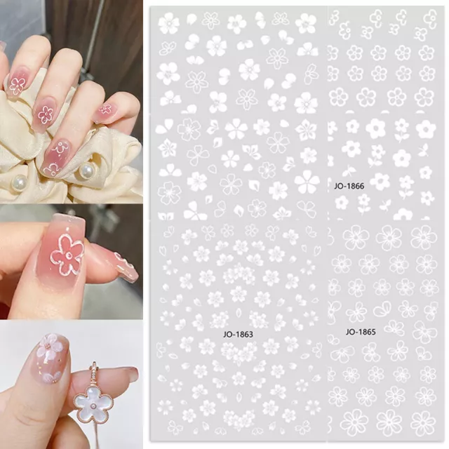 Uña Adhesivos Blanco Cerezo en Flor Manicura Uñas Pegatina Autoadhesiva