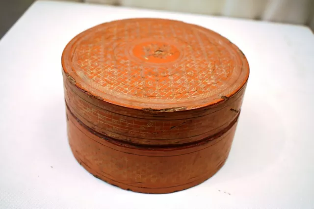 Vintage Lacquerware Box Thanakha Bu Myanmar Storage Container Hand Painted Old"2