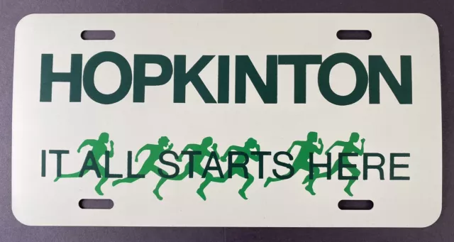 Vintage Boston Marathon Booster License Plate Metal Hopkinton NOS Mass Rare