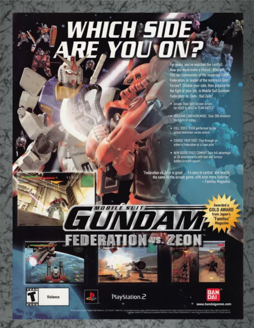 Mobile Suit Gundam Federation vs Zeon 2001 Playstation 2 PS2 Print Ad Art