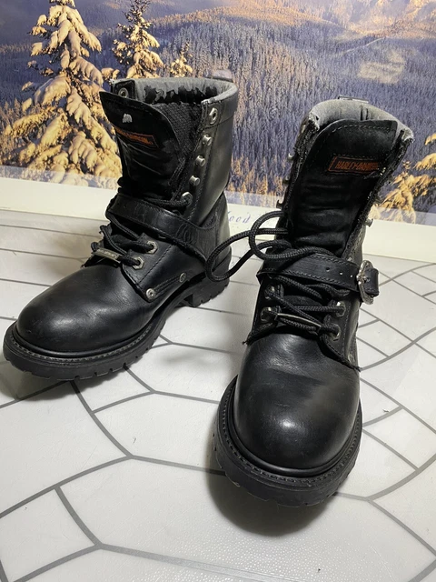 Womens Size 7.5 Black Leather Harley Davidson Biker Boots Stock Number 81003
