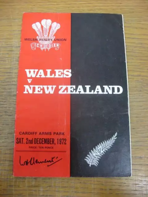 02/12/1972 Rugby Union Programme: Wales v New Zealand [At Cardiff Arms Park] (fo