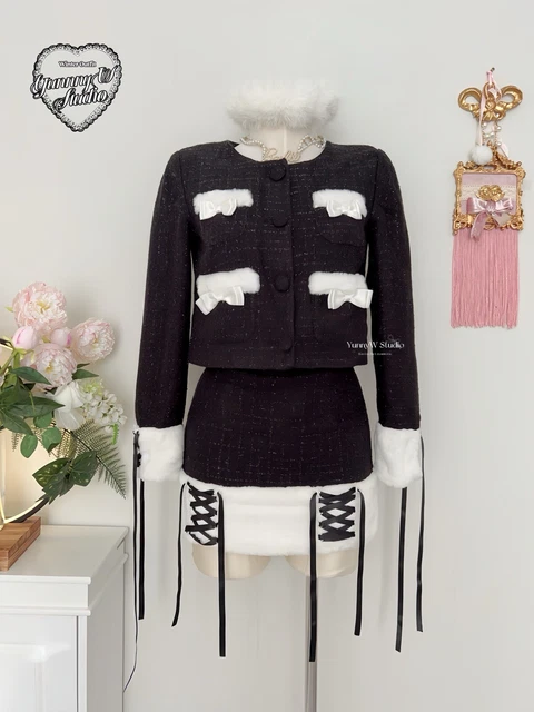 Ensemble 2 Pièces Style Lolita Kawaii - Veste Et Jupe En Polaire Noire - Taille S - Neuf Avec étiquettes
