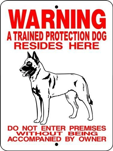 Warning Trained Protection Dog Belgian Malinois aluminum dog sign  9 x 12