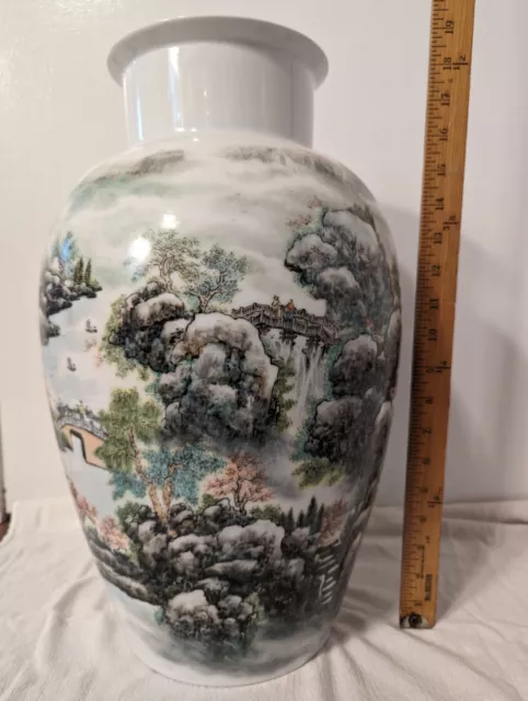 Large, tall, hand painted, Chinese porcelain vase
