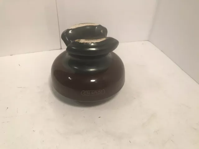 Vintage Large Brown Ceramic Chance Insulator Telephone Telegraph Paperweight