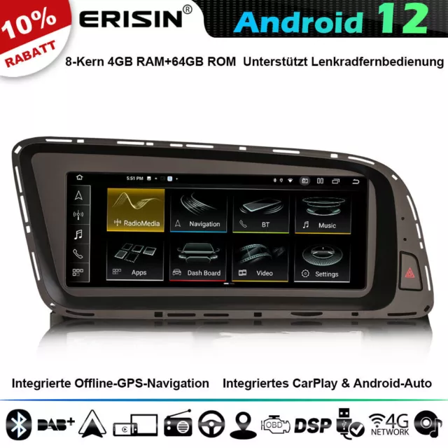 64GB CarPlay Android 12 Autoradio GPS Navi für Audi Q5 DAB+ BT DVR DSP WiFi IPS