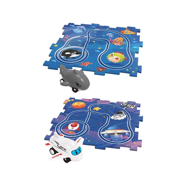Puzzle Track Car Play Set with Vehicles Montessori Birthday Gift Preschool Rail