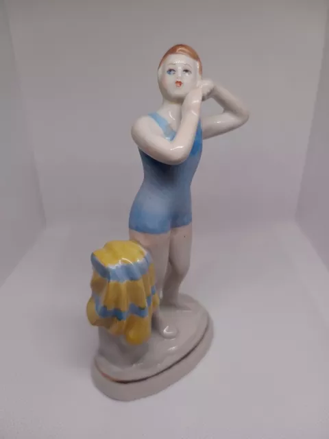 Antique Russian USSR Porcelain LFZ Figurine of girl bather