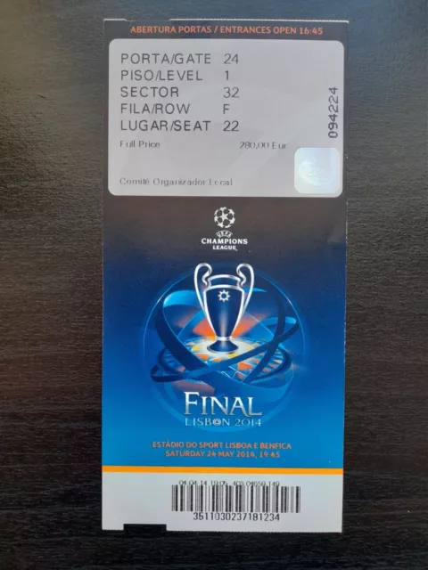 Ticket Real Madrid v Atletico Madrid 2014 UCL Final CR7 UCL Win 1 for Madrid