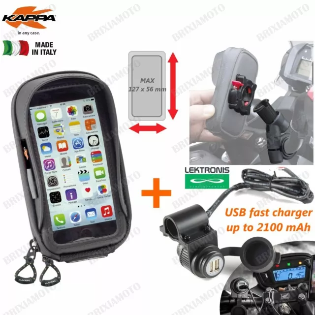 Port Smartphone Moto Miroir Guidon 71X139 KAPPA KS956B + 2 USB à Partir De
