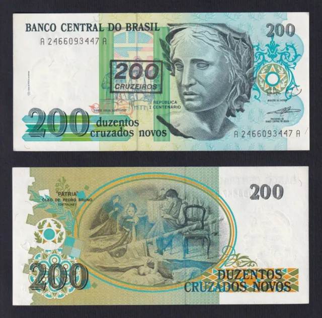 1990 Cruzeiros On 200 Cruzados Novos Brazil 200 Ticket P 225b FDS / UNC G-04