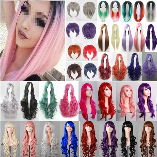 Women's Anime Cosplay Long Full Wig Blonde Ombre Curly Wavy Wigs Full Head Hair