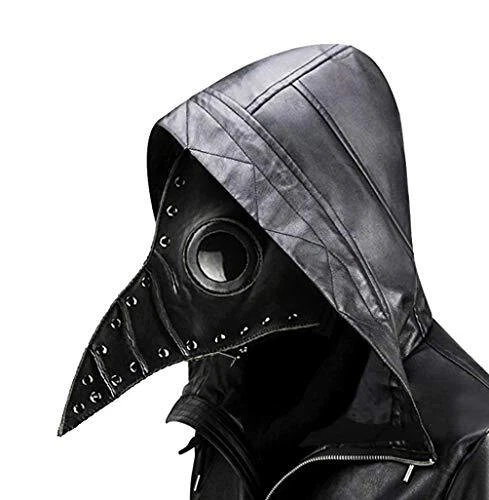 PU Leather Plague Doctor Mask, Scary Halloween Mask Costume Props 074 - Black