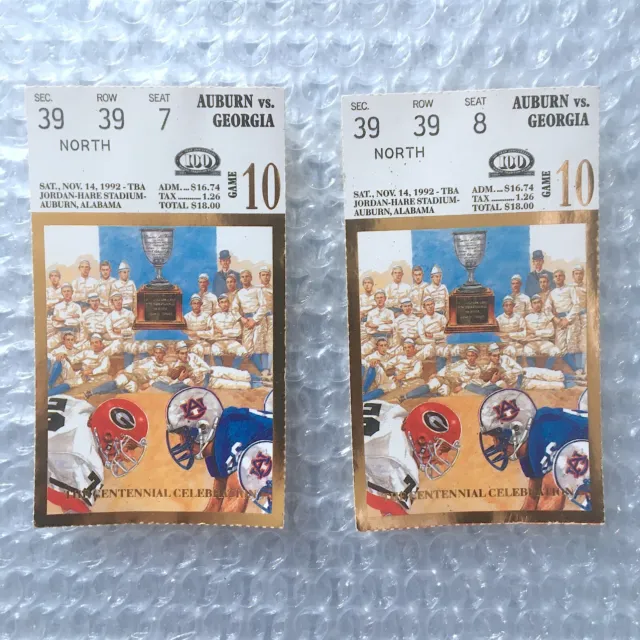 Vintage Auburn Tigers vs Georgia Bulldogs 1992 Football Tickets | FREE SHIPPING