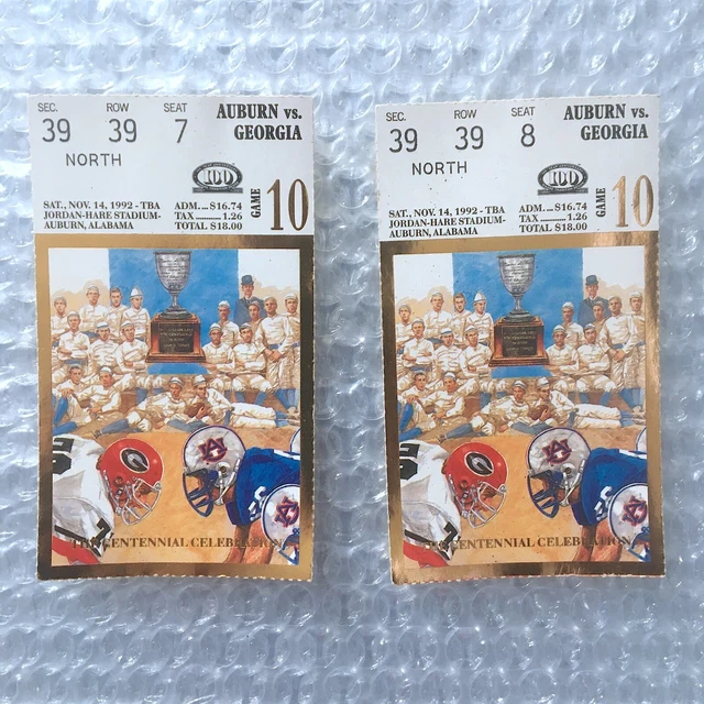 Vintage Auburn Tigers vs Georgia Bulldogs 1992 Football Tickets