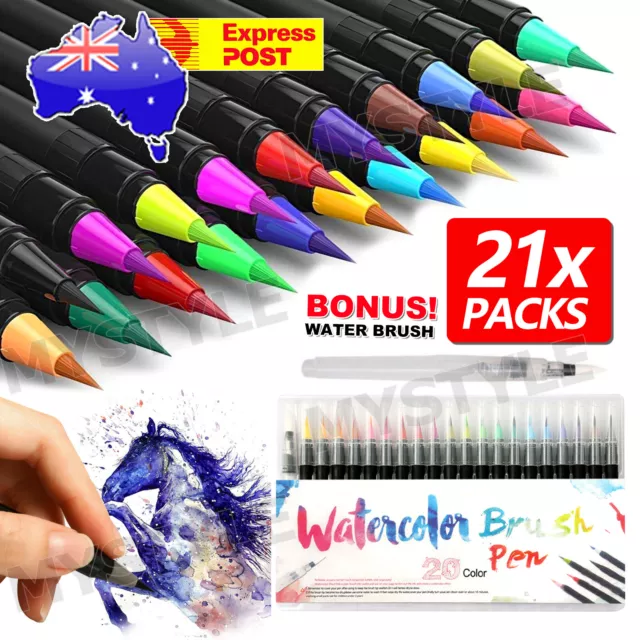 21x Watercolour Brush Pens Art Marker Drawing Painting Brush Artist Sketch AU