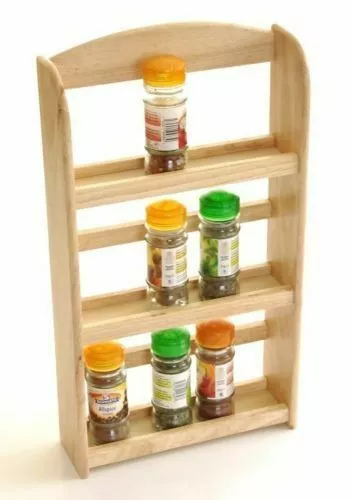 3 Tier Wood Wooden Herb Herbs Jar Holder Spice Rack Stand Kitchen Wall Mounted 2