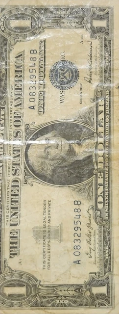 1957 One Dollar Blue Seal Series B Note Silver Certificate Old US Bill $1 , 
