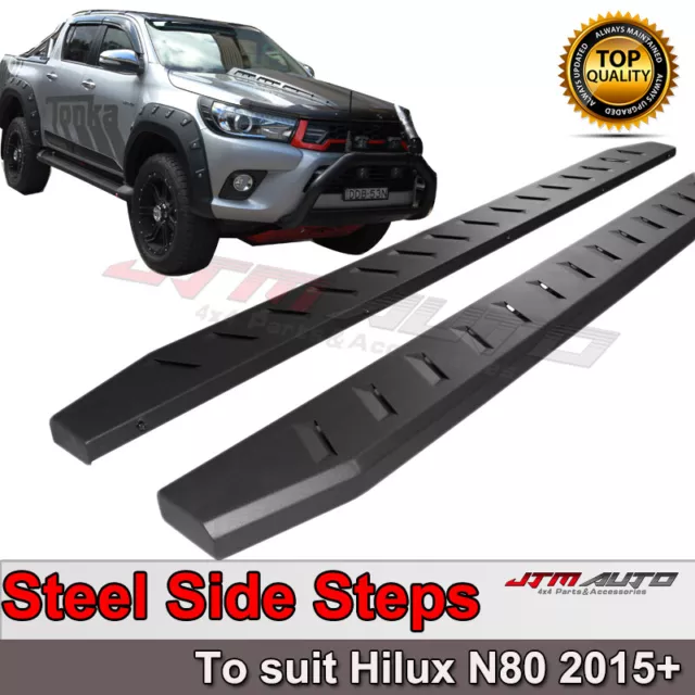 Heavy Duty Steel Black Off road Side Steps to suit Toyota Hilux N80 2015-2024