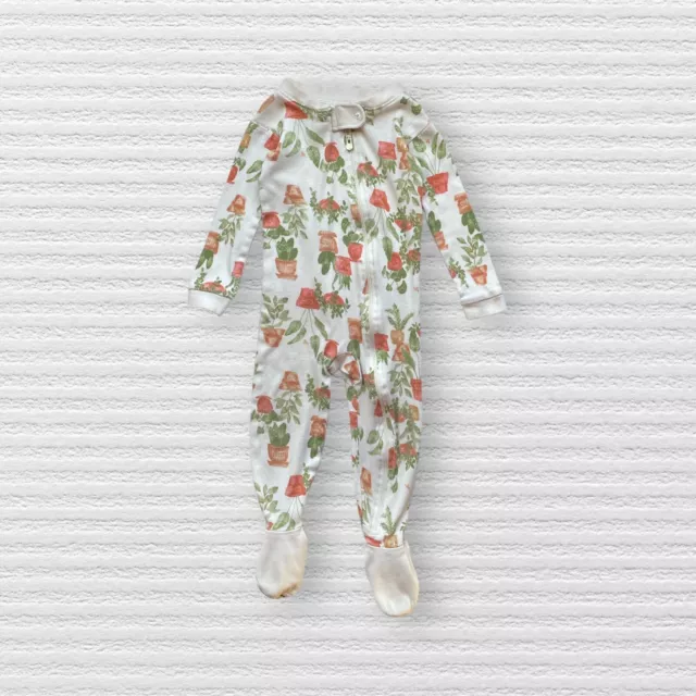 Burt's Bees Baby Toddler Girls Sleeper Green Orange Floral Organic Cotton Sz 18