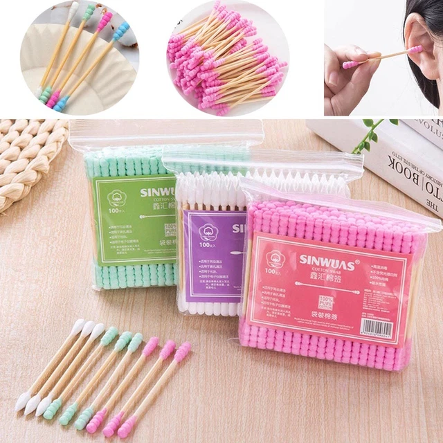 100 pz tampone cotone applicatore tampone Q-Tips doppia punta legno barre orecchio