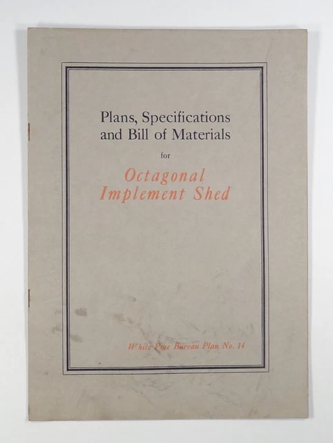 1917 OCTOGONAL FARM SHED Planes Especificaciones y Materiales OFICINA DE PINO BLANCO #14 {b}