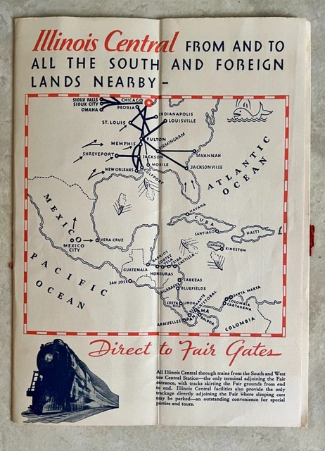 Vintage  Illinois Central Railroad Guide Map Of 1934 Chicago World's Fair