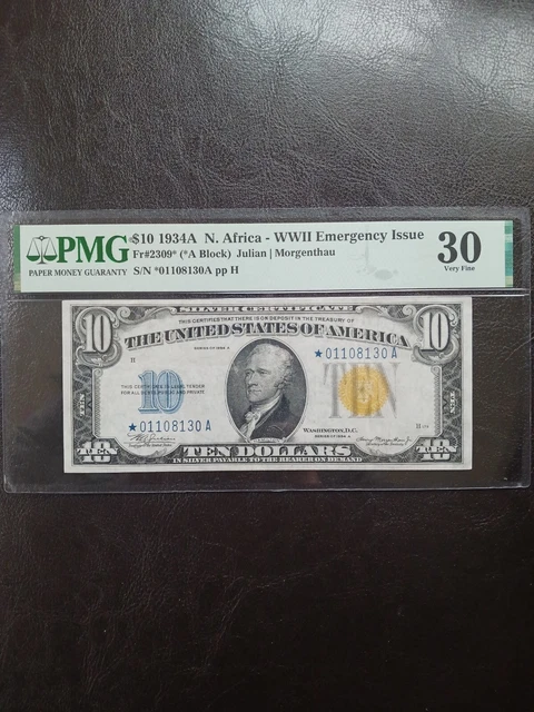 $10 1934 A STARNOTE(( NORTH AFRICA )) Silver Certificate pmg 30 9