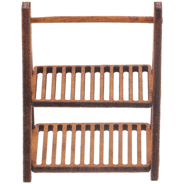 Dollhouse Bookshelf Display Miniature Wood Magazine Rack Double Layer 3