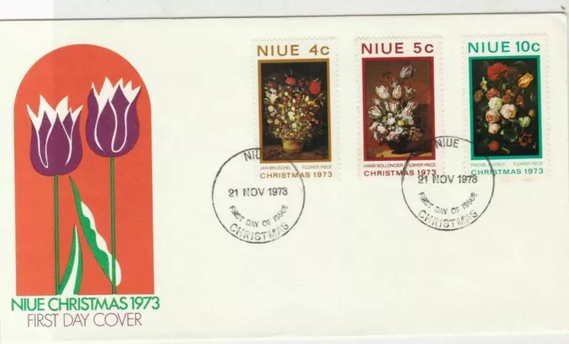 NIUE Island 1973 Tulip Flowers Pic Christmas Bouquets Stamps FDC Cover Ref 28569