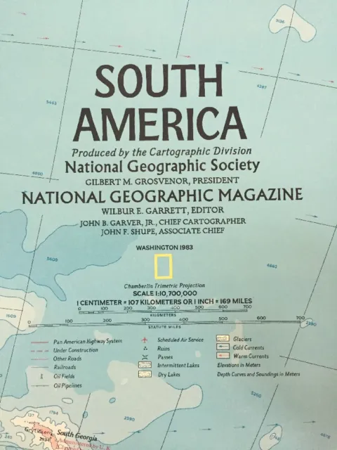 Vintage 1983 National Geographic Society South America Political Reference Map 3