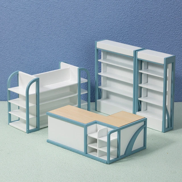 Dollhouse 1:12 Scale Miniature Checkout Counter Shelf Supermarket Accessories