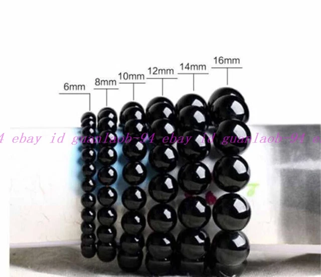 Natural Fine Genuine 6/8/10/12/14mm Black Agate Onyx Gems Bracelet Bangle 7.5''