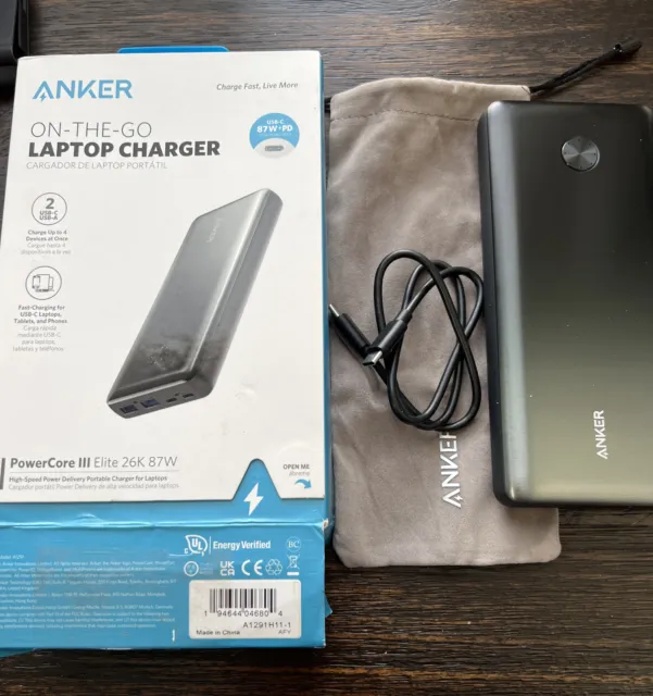 Anker PowerCore III Elite 26000 87W Portable Laptop Charger Black PREOWNED!