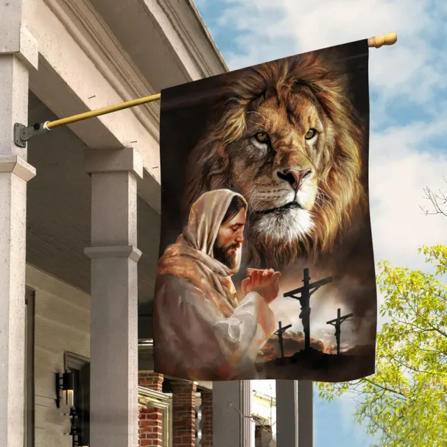 Jesus Christ 3x5 Flag Jesus Painting Lion Of Judah Cross Symbol Pray For Healing